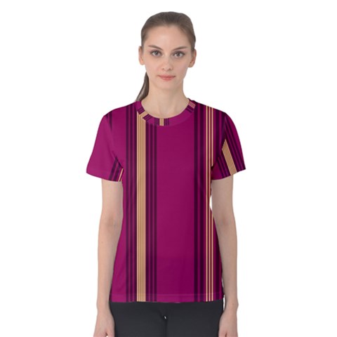 Stripes Background Wallpaper In Purple Maroon And Gold Women s Cotton Tee by Simbadda