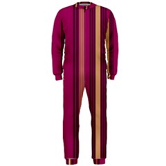 Stripes Background Wallpaper In Purple Maroon And Gold Onepiece Jumpsuit (men)  by Simbadda