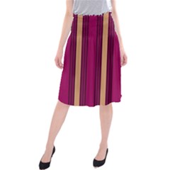 Stripes Background Wallpaper In Purple Maroon And Gold Midi Beach Skirt by Simbadda