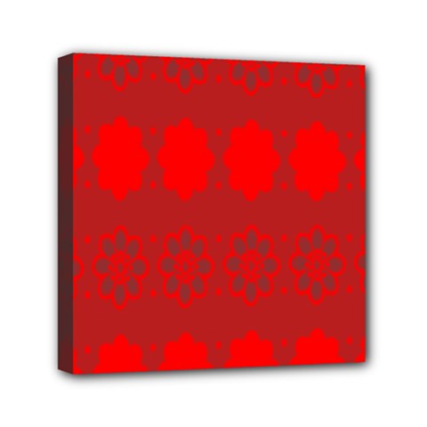 Red Flowers Velvet Flower Pattern Mini Canvas 6  X 6  by Simbadda