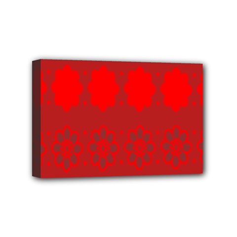 Red Flowers Velvet Flower Pattern Mini Canvas 6  X 4  by Simbadda