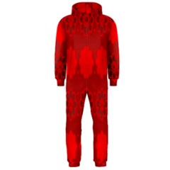 Red Flowers Velvet Flower Pattern Hooded Jumpsuit (men)  by Simbadda