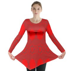 Red Flowers Velvet Flower Pattern Long Sleeve Tunic  by Simbadda