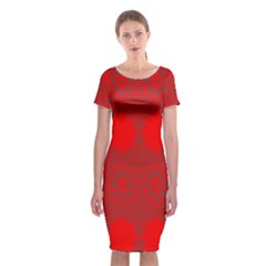 Red Flowers Velvet Flower Pattern Classic Short Sleeve Midi Dress by Simbadda