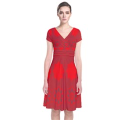 Red Flowers Velvet Flower Pattern Short Sleeve Front Wrap Dress by Simbadda