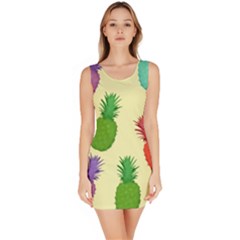 Colorful Pineapples Wallpaper Background Sleeveless Bodycon Dress by Simbadda