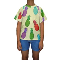Colorful Pineapples Wallpaper Background Kids  Short Sleeve Swimwear by Simbadda
