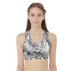 Black Abstract Floral Background Sports Bra With Border by Simbadda