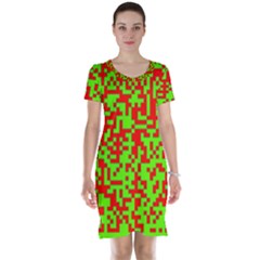 Colorful Qr Code Digital Computer Graphic Short Sleeve Nightdress