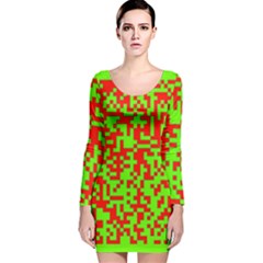 Colorful Qr Code Digital Computer Graphic Long Sleeve Velvet Bodycon Dress