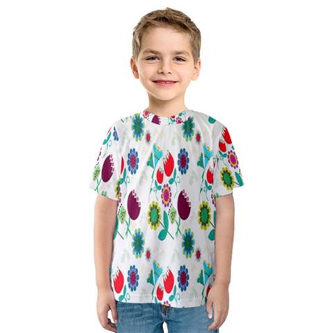 Lindas Flores Colorful Flower Pattern Kids  Sport Mesh Tee by Simbadda