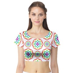 Geometric Circles Seamless Rainbow Colors Geometric Circles Seamless Pattern On White Background Short Sleeve Crop Top (tight Fit)