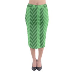 Green Herringbone Pattern Background Wallpaper Midi Pencil Skirt by Simbadda