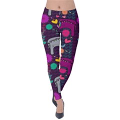 Colorful Elephants Love Background Velvet Leggings by Simbadda