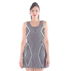 Black And White Line Abstract Scoop Neck Skater Dress by Simbadda