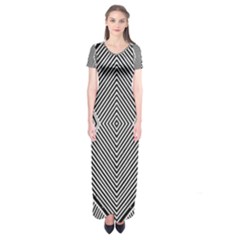 Black And White Line Abstract Short Sleeve Maxi Dress