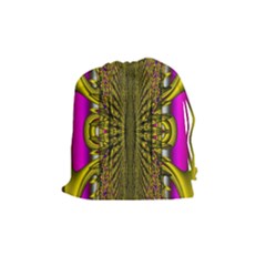 Fractal In Purple And Gold Drawstring Pouches (Medium) 