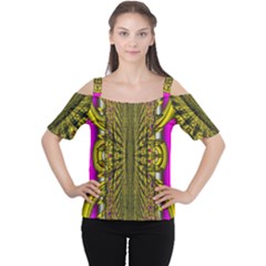 Fractal In Purple And Gold Women s Cutout Shoulder Tee