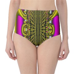 Fractal In Purple And Gold High-Waist Bikini Bottoms