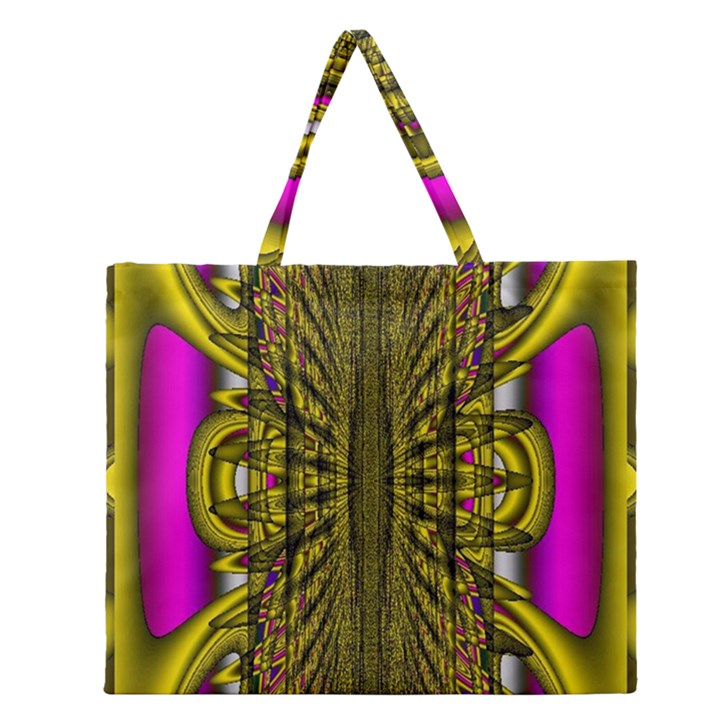 Fractal In Purple And Gold Zipper Large Tote Bag