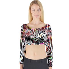 Abstract Composition Digital Processing Long Sleeve Crop Top by Simbadda