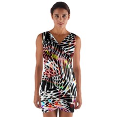 Abstract Composition Digital Processing Wrap Front Bodycon Dress by Simbadda