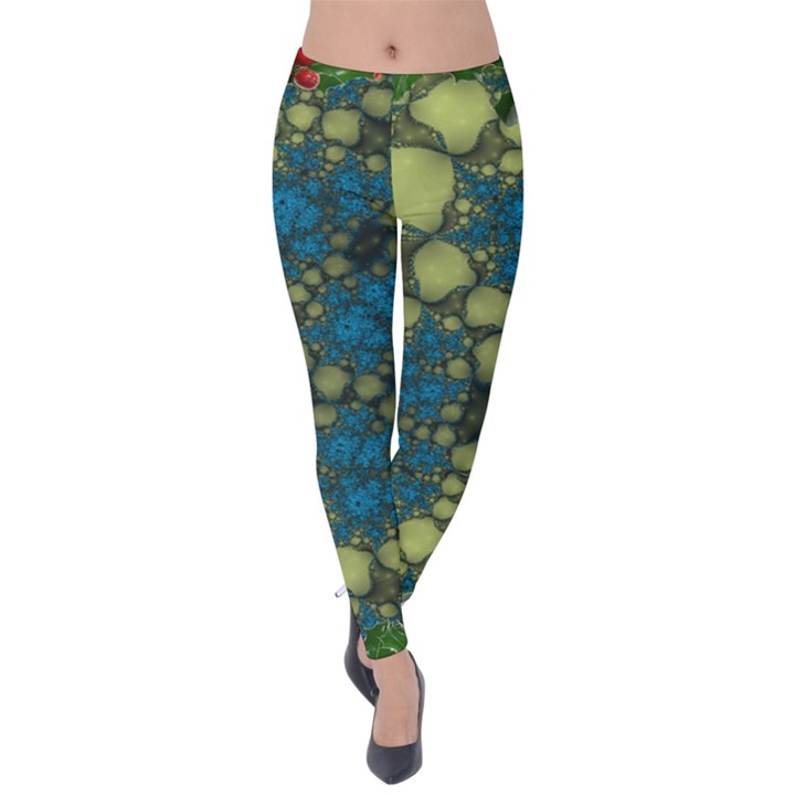 Holly Frame With Stone Fractal Background Velvet Leggings