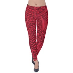 Deep Red Background Abstract Velvet Leggings by Simbadda