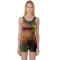 Abstract Brush Strokes In A Floral Pattern  One Piece Boyleg Swimsuit