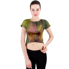 Abstract Brush Strokes In A Floral Pattern  Crew Neck Crop Top