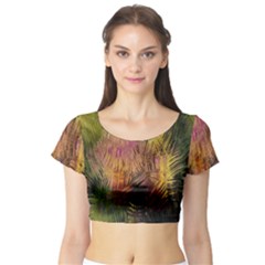 Abstract Brush Strokes In A Floral Pattern  Short Sleeve Crop Top (Tight Fit)