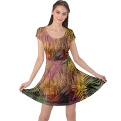 Abstract Brush Strokes In A Floral Pattern  Cap Sleeve Dresses