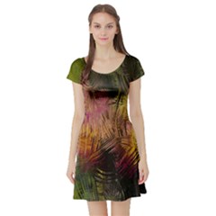 Abstract Brush Strokes In A Floral Pattern  Short Sleeve Skater Dress