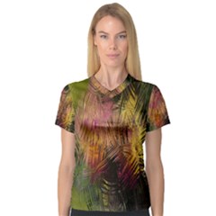 Abstract Brush Strokes In A Floral Pattern  Women s V-Neck Sport Mesh Tee
