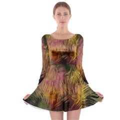 Abstract Brush Strokes In A Floral Pattern  Long Sleeve Skater Dress