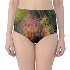 Abstract Brush Strokes In A Floral Pattern  High-Waist Bikini Bottoms