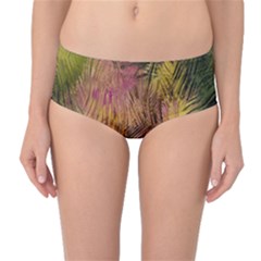 Abstract Brush Strokes In A Floral Pattern  Mid-Waist Bikini Bottoms