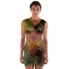 Abstract Brush Strokes In A Floral Pattern  Wrap Front Bodycon Dress