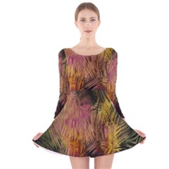 Abstract Brush Strokes In A Floral Pattern  Long Sleeve Velvet Skater Dress