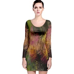 Abstract Brush Strokes In A Floral Pattern  Long Sleeve Velvet Bodycon Dress