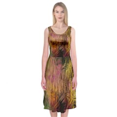 Abstract Brush Strokes In A Floral Pattern  Midi Sleeveless Dress