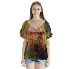 Abstract Brush Strokes In A Floral Pattern  Flutter Sleeve Top