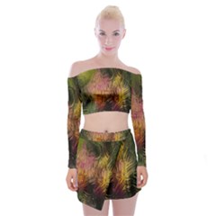 Abstract Brush Strokes In A Floral Pattern  Off Shoulder Top with Skirt Set