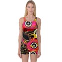 Abstract Clutter Pattern Baffled Field One Piece Boyleg Swimsuit View1