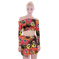 Abstract Clutter Pattern Baffled Field Off Shoulder Top With Skirt Set by Simbadda