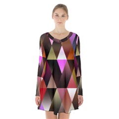 Triangles Abstract Triangle Background Pattern Long Sleeve Velvet V-neck Dress by Simbadda