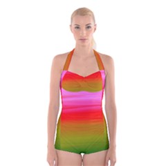 Watercolour Abstract Paint Digitally Painted Background Texture Boyleg Halter Swimsuit  by Simbadda