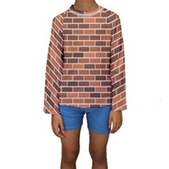 Brick Brown Line Texture Kids  Long Sleeve Swimwear by Mariart