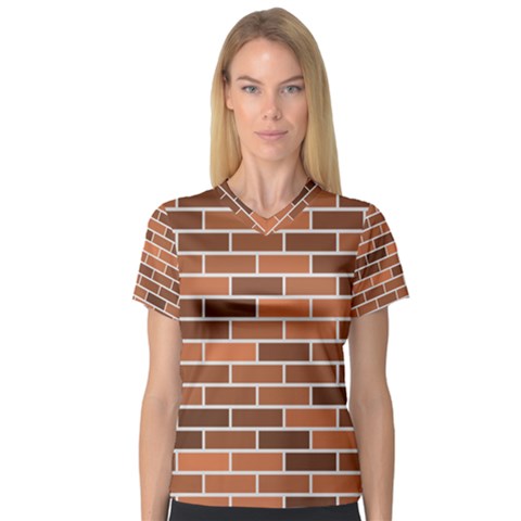 Brick Brown Line Texture Women s V-neck Sport Mesh Tee by Mariart