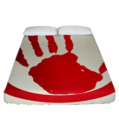 Bloody Handprint Stop Emob Sign Red Circle Fitted Sheet (queen Size)